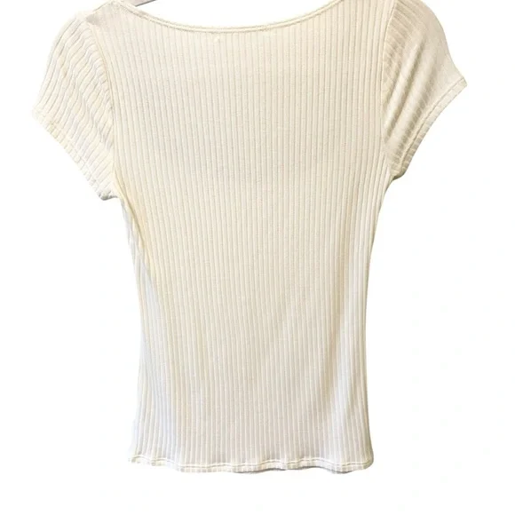 Reformation Bardot Cream Ribbed Short Sleeve Tee - Picture 5 of 8